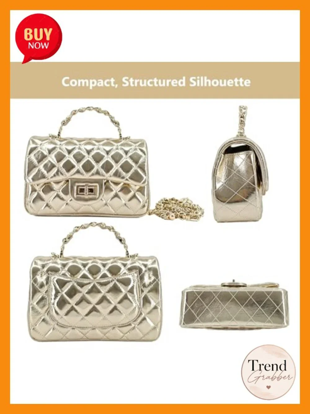 Mini Leather Quilted Crossbody Bag with Gold Chain Strap